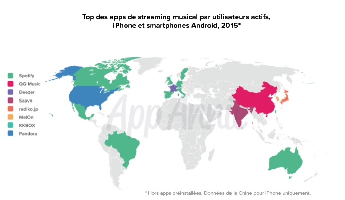 Carte des leaders des applications de streaming musicale